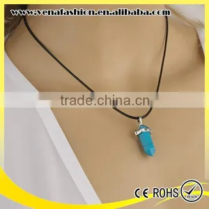 Vial Pendant Blue Stone Leather Choker Necklace for Women thumbnail-3