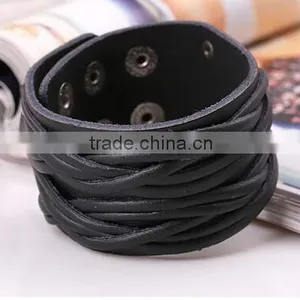 Unisex Wrap Cuff Bangle Punk Leather Bracelet Women Mutil Layers Bracelet thumbnail-1