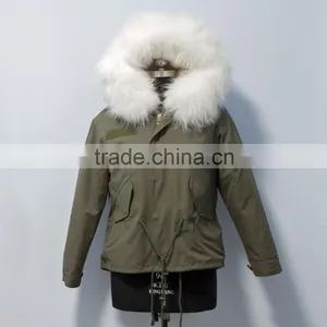 Women Casual Bomber Jacket With Raccoon Fur Hooded Parka for Lady thumbnail-5