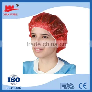 Good Quality White Red Blue Pink Waterproof Disposable PE Shower Cap Hotel thumbnail-1
