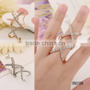 2016 Fshion Hollow Double Cross Diamond Gold and Silver Unique Friendship Rings thumbnail-1