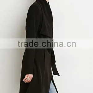 2015 New Apparel Fashion Designs Belted Shawl Collar Coats for Woman thumbnail-2