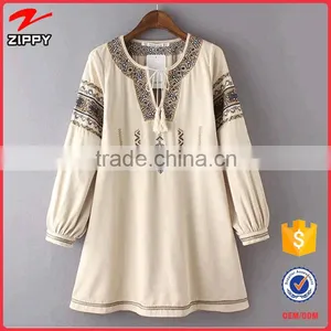 Latest Design Long Sleeve Cotton Tassel Embroidered Tunic Mini Dresses thumbnail-1