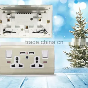 Wall Mount Electrical Double Switch Socket With 2 Usb Outlet for Iphone Charge 3200 mA thumbnail-3