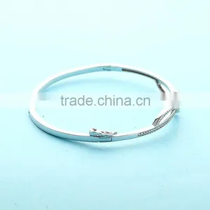 925 Sterling Silver Adjustable Wire Bangle Bracelet Wholesale Rhinestone Bangles SBG387W thumbnail-4