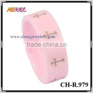 High Quality Plat Pink Ceramic Cross Ring thumbnail-1