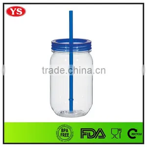 540ml Food Grade Single Wall Plastic Drinking Jar With Lid and Straw thumbnail-3