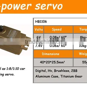 Low Profile Digital Brushless Servo for 1:8 / 1:10 RC Touring Car K-power HB1106 55g/10kg/0.06s/7.4V thumbnail-1