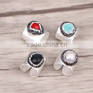 Nature Labradorite / Freshewater Pearl / Red Coral / Turquoise Gemstone Druzy Ring Wholesale thumbnail-1