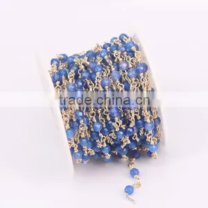 New Wire Wrapped Black Stone Chips Beads Link Rosary Chains Jewelry Findings thumbnail-2