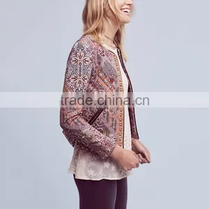 European Autumn Woman Metal Studded Print Cropped Jacket for Woman thumbnail-3