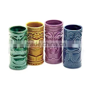 4 Tiki Tumblers Ceramic Hawaiian Luau Party Mugs Glasses thumbnail-1