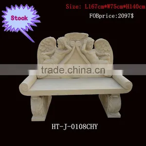 Yellow Marble Bench With Angel Statue thumbnail-1