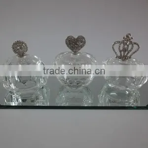 Jewelled Clear Crystal Trinket Boxes Set With Mirror Tray thumbnail-1