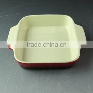 Hot Wholesale Rectangle Glazed Ceramic Bake Plate With Handles for Daily Use thumbnail-1