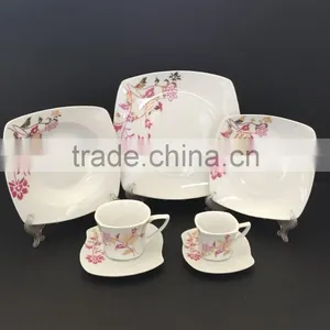Porcelain Ceramic Square Shape Plate Square 37pcs Dinner Set With Flower Deisgn thumbnail-1