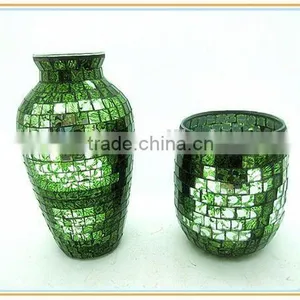 Crackle Mosaic Glass Green Vases thumbnail-3