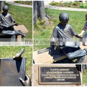 Theme Park Sculpture Metal Craft Bronze Beautiful Reading Sculpture thumbnail-1