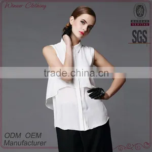 Your Own Design Your Own Label Clothing Garment Customized Sleeveless Chiffon Ladies New Fashion Chiffon Blouse 2016 thumbnail-1