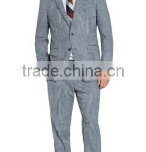 Blue And Grey Check Wool Two Button Suit(SHT1146) thumbnail-1