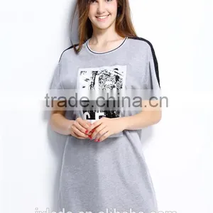 Fashion Women's Contracted Front Plastisol Printing Letters Embroidery Short Sleeve Longline T-shirt thumbnail-1