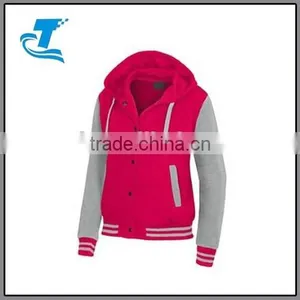 Womens Fleece Color Block Baseball Varsity Jacket thumbnail-1