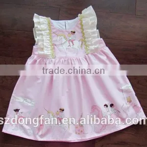 Little Girls Unicorn Magic Parade Dress With Gold Lace Baby Pink Flutter Sleeve Dress thumbnail-1