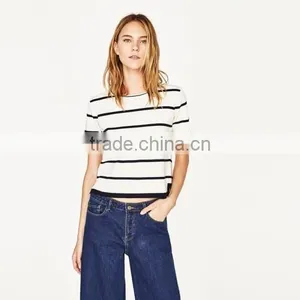 Clothes for Women Printed Striped White and Black Short Sleeve thumbnail-1