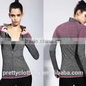 Women's Tight Compression Training Long Sleeve T-Shirt Running Top Without Hood Full Zip Yoga Fitness Coat thumbnail-5