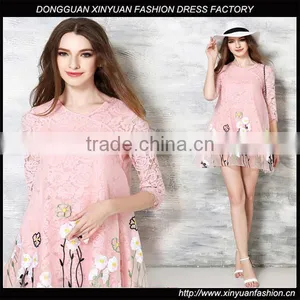 Fashion Women Organza Floral Embroidered Lace Prom Dress Ladies Sexy Printed Mini Dress thumbnail-1