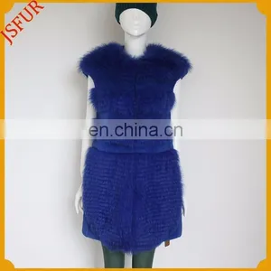Fashion Women Waistcoat Raccoon Fur Or Fox Fur Trim Real Rabbit Fur Vest thumbnail-3