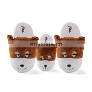 Dog Face Embroidered Cute Soft Plush Stuffed Slippers thumbnail-2