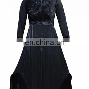Designer Velvet Burkha With Black Diamond Stone Work / Floral Printed Casual Wear Latest Fancy Burqa (dubai Abaya 2017) thumbnail-1