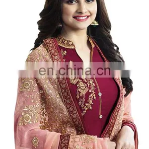2017 Women Wedding Party Wear Semi-Stitched Straight Cut Salwar Kameez (salwar Kameez Suits) thumbnail-2