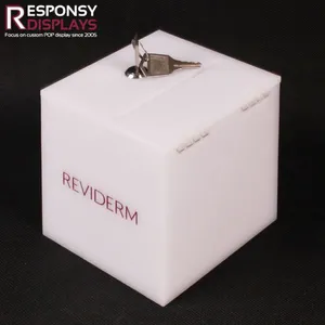 Countertop Sales Promotion White Acrylic Money Saving Display Box For With Locks thumbnail-2