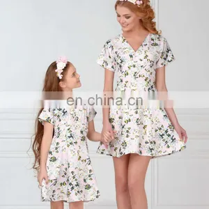 Summer Hotsale Floral V Neck Short Sleeve Zip Design Womens Summer Mommy and me Lady Dresses (this Link for Girls,1-12years) thumbnail-1