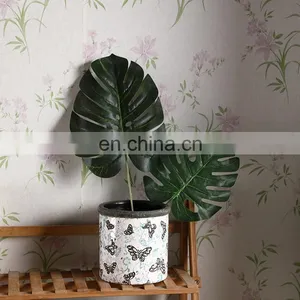 Wholesale Garden Clay Plant Planters Butterfly Relief Design White Ceramic Cheap Flower Pots for Home Decor thumbnail-1