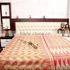 Decorative Vintage Ethnic Bed Cover Reversible Bedspread Indian Handstiched Kantha Quilt thumbnail-1