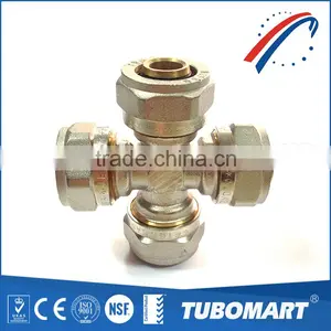 Tubomart HPB58-3A Brass Screw Cross Fitting Chrome-plated Gas Pipe Fitting for Heating thumbnail-2