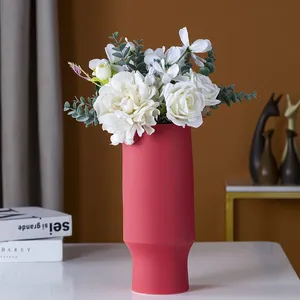 Red European Morandi Color Simple Modern Fashion Ceramic Plant Vase For Hotel Decor thumbnail-3