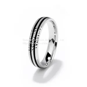 Creative 925 Sterling Silver Wedding Ring With Black Enamel of Grain in the Center European and American Popular Jewelry Men Rings Gift thumbnail-4
