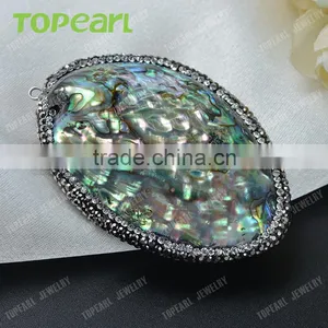 Topearl Jewelry New Design Abalone Shell Pendant Rhinestones Clay Pave Neck Pendant SPD01 thumbnail-1