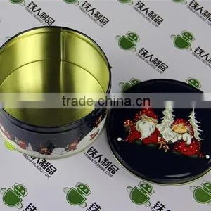 Tea Tin Case Metal Tinplate Packaging Box Round Shape Christmas Can thumbnail-1