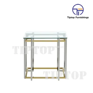 Modern Luxury Golden Stainless Steel Marble Top Coffee Table End Table thumbnail-1