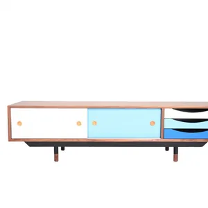 Finn Juhl 1955 Replica Arne TV Cabinet Mid Century Modern Walnut Color Colorful Sliding Door Living Room Media Console Cabinet thumbnail-2