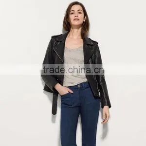 Moto Style Designed Leather Woman Women Fashion Leather Jacket thumbnail-2
