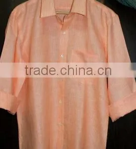 Orange Casual Linen Shirt With Mother of Pearl Buttons thumbnail-1