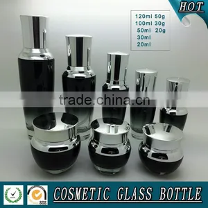 High Quanlity Black Colored Cosmetic Glass Bottle and Cosmetic Glass Jar thumbnail-3