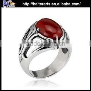 Elegant Titanium Men's Antique Big Red Diamond Rings,316L Stainless Steel Big Stone Ring Designs thumbnail-4