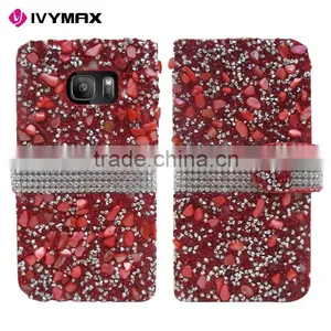 Wholesale Diamond Phone Case for Samsung s7 PU Wallet Bling Cover thumbnail-2